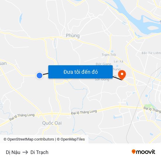 Dị Nậu to Di Trạch map