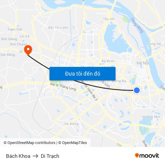 Bách Khoa to Di Trạch map