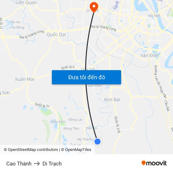 Cao Thành to Di Trạch map