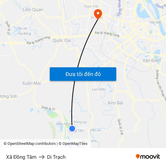 Xã Đồng Tâm to Di Trạch map
