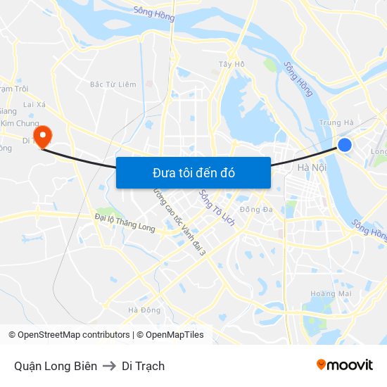 Quận Long Biên to Di Trạch map