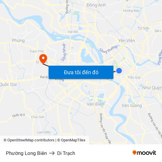 Phường Long Biên to Di Trạch map