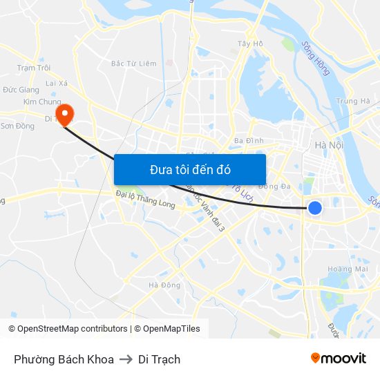 Phường Bách Khoa to Di Trạch map