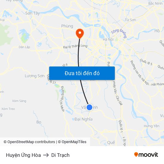 Huyện Ứng Hòa to Di Trạch map