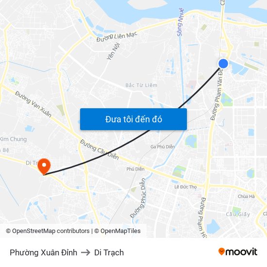 Phường Xuân Đỉnh to Di Trạch map