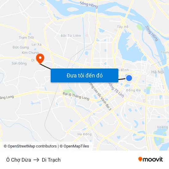 Ô Chợ Dừa to Di Trạch map