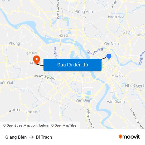 Giang Biên to Di Trạch map