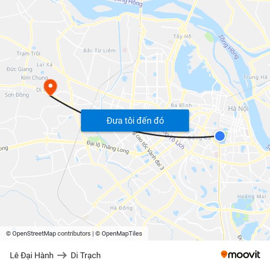 Lê Đại Hành to Di Trạch map