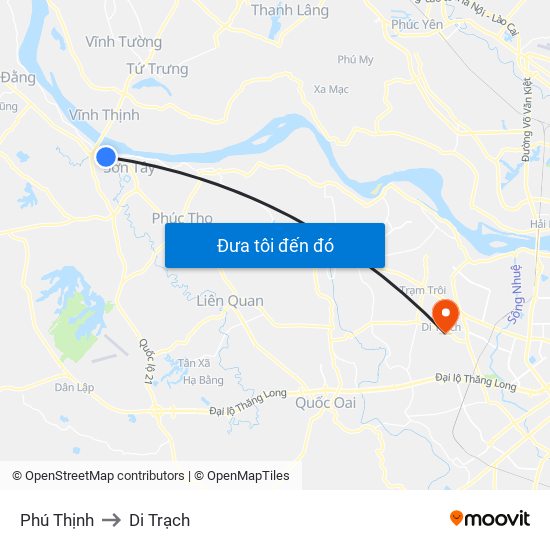 Phú Thịnh to Di Trạch map