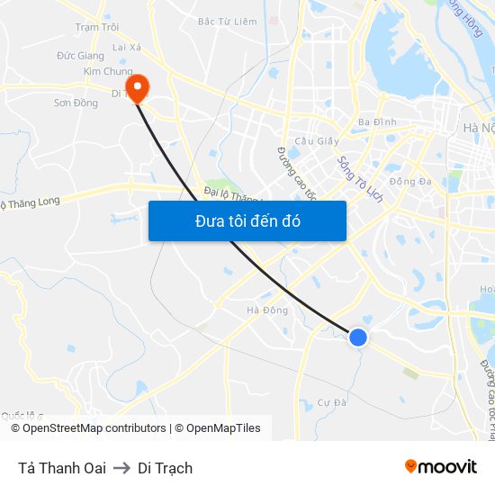Tả Thanh Oai to Di Trạch map