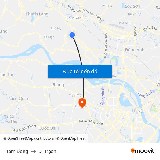 Tam Đồng to Di Trạch map