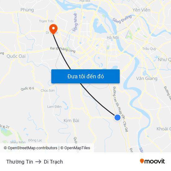 Thường Tín to Di Trạch map