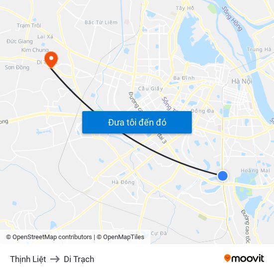 Thịnh Liệt to Di Trạch map