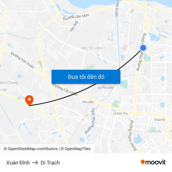 Xuân Đỉnh to Di Trạch map