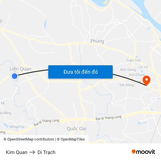 Kim Quan to Di Trạch map