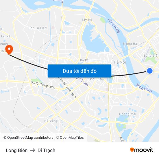 Long Biên to Di Trạch map