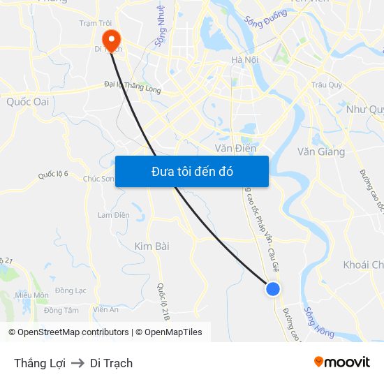 Thắng Lợi to Di Trạch map