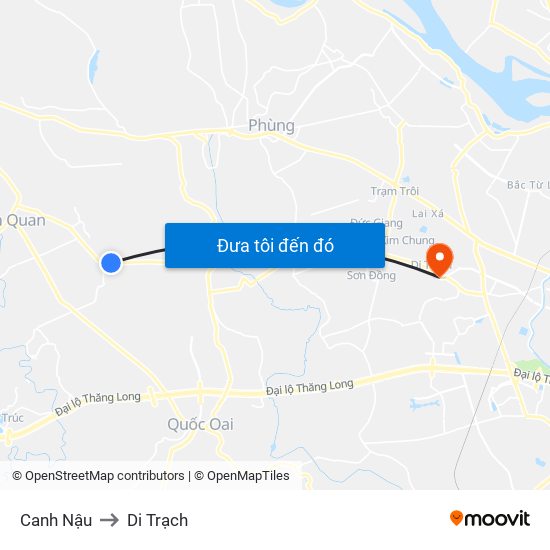 Canh Nậu to Di Trạch map