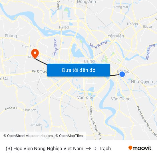 (B) Học Viện Nông Nghiệp Việt Nam to Di Trạch map