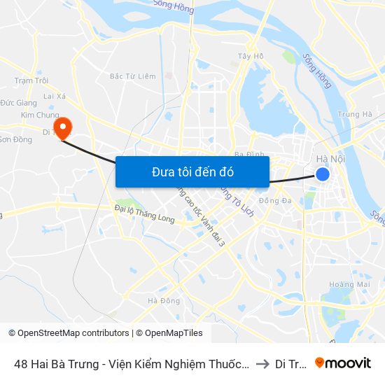 48 Hai Bà Trưng - Viện Kiểm Nghiệm Thuốc Trung Ương to Di Trạch map