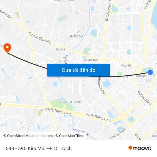 593 - 595 Kim Mã to Di Trạch map