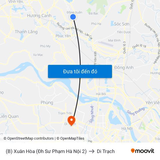 (B) Xuân Hòa (Đh Sư Phạm Hà Nội 2) to Di Trạch map