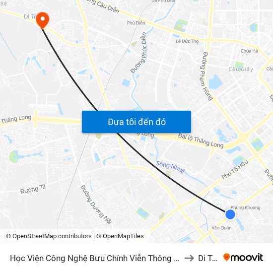 Học Viện Công Nghệ Bưu Chính Viễn Thông - Trần Phú (Hà Đông) to Di Trạch map