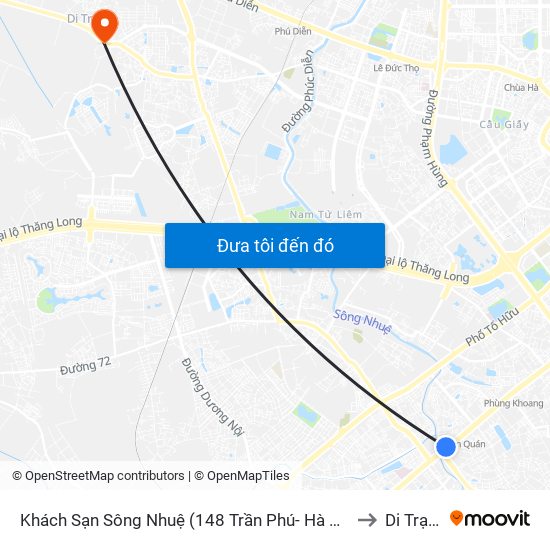 Khách Sạn Sông Nhuệ (148 Trần Phú- Hà Đông) to Di Trạch map