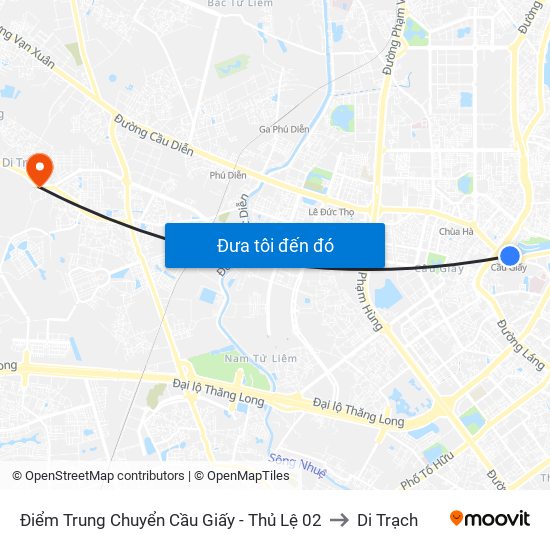 Điểm Trung Chuyển Cầu Giấy - Thủ Lệ 02 to Di Trạch map