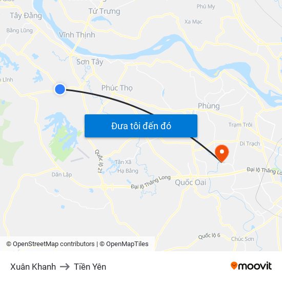Xuân Khanh to Tiền Yên map