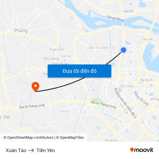 Xuân Tảo to Tiền Yên map