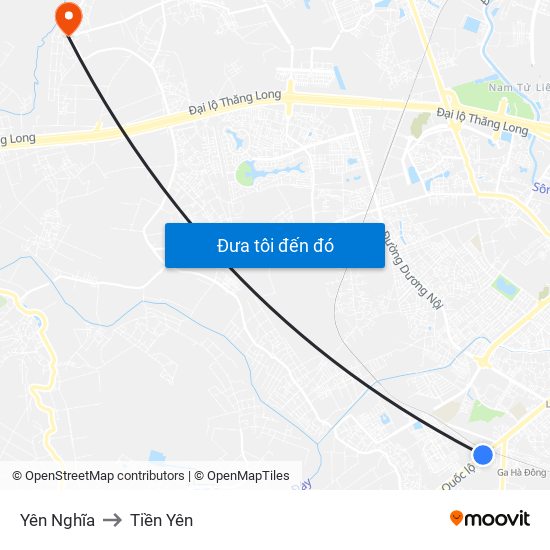 Yên Nghĩa to Tiền Yên map