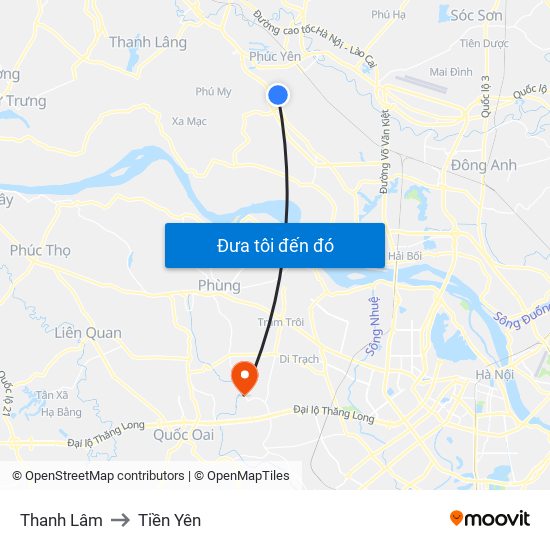 Thanh Lâm to Tiền Yên map