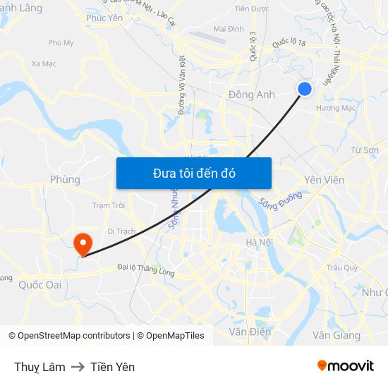 Thuỵ Lâm to Tiền Yên map