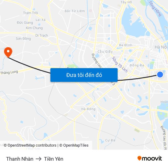 Thanh Nhàn to Tiền Yên map
