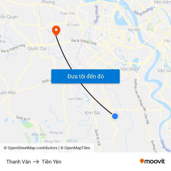 Thanh Văn to Tiền Yên map