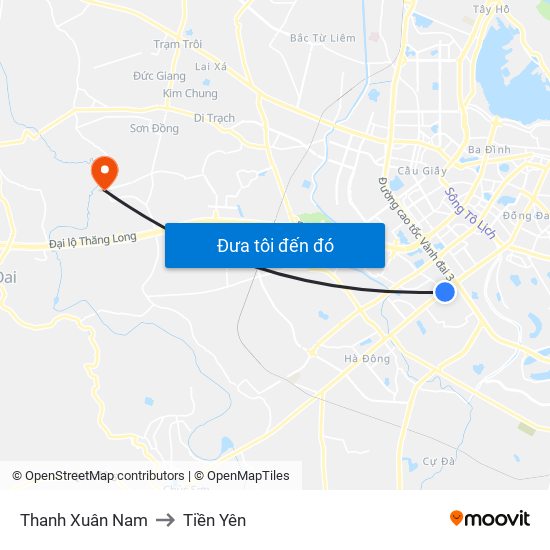 Thanh Xuân Nam to Tiền Yên map