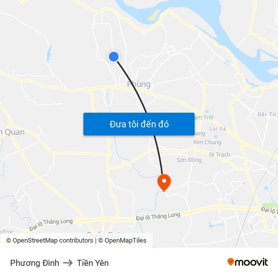 Phương Đình to Tiền Yên map