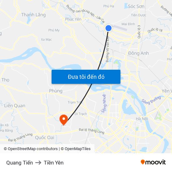 Quang Tiến to Tiền Yên map
