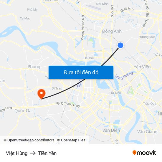 Việt Hùng to Tiền Yên map