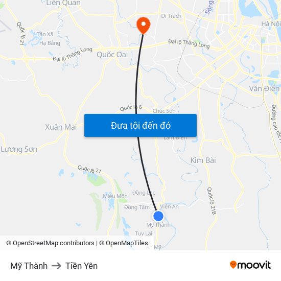 Mỹ Thành to Tiền Yên map