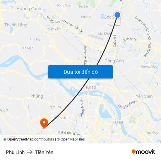 Phù Linh to Tiền Yên map