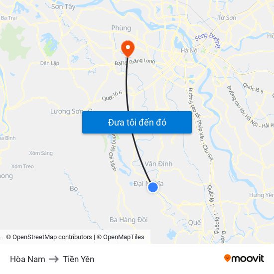 Hòa Nam to Tiền Yên map