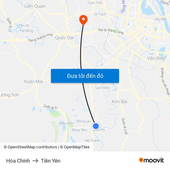 Hòa Chính to Tiền Yên map