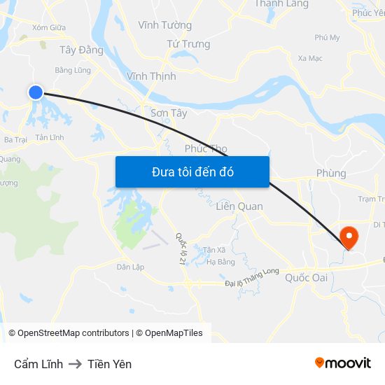 Cẩm Lĩnh to Tiền Yên map