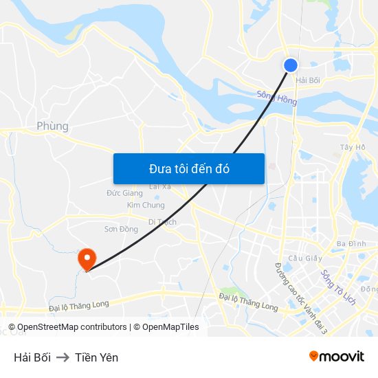 Hải Bối to Tiền Yên map