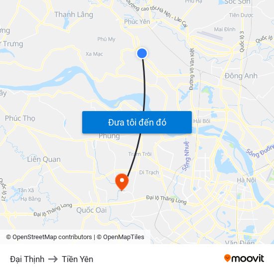 Đại Thịnh to Tiền Yên map