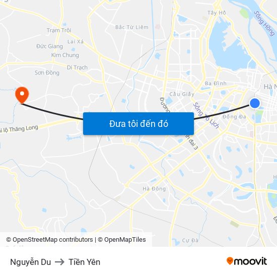 Nguyễn Du to Tiền Yên map