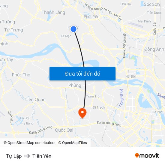 Tự Lập to Tiền Yên map