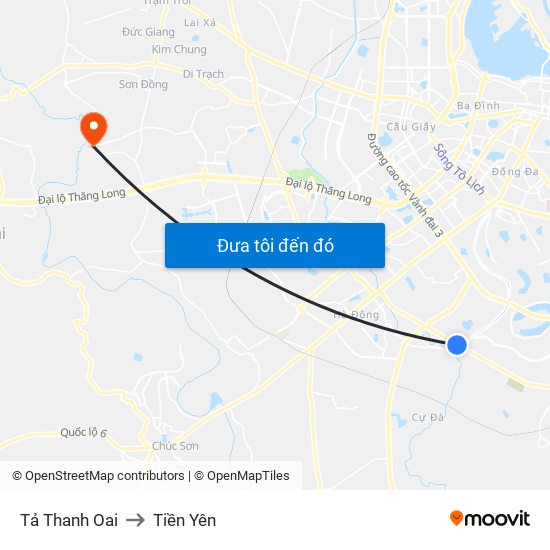 Tả Thanh Oai to Tiền Yên map